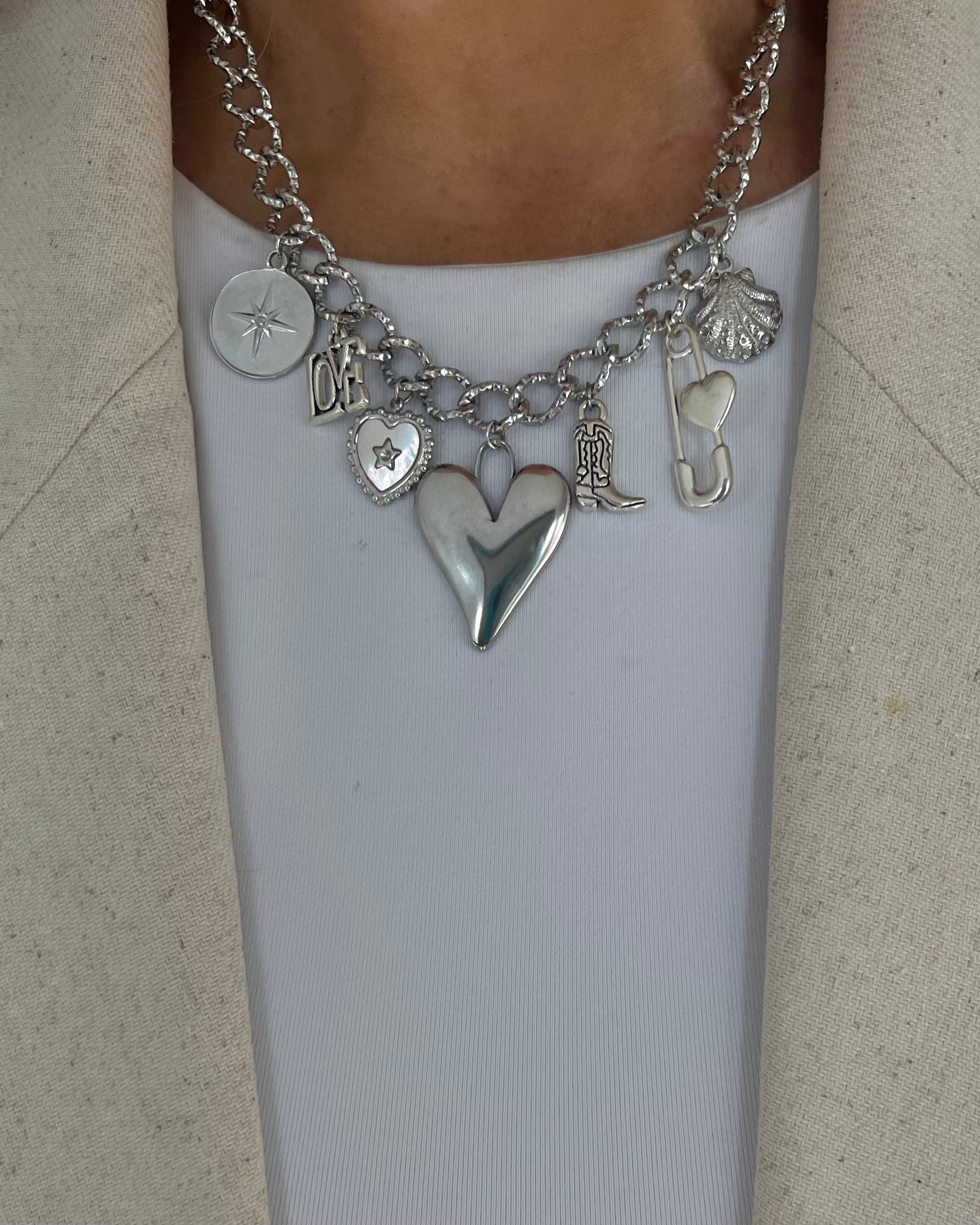 “cowboy love” charm necklace silver