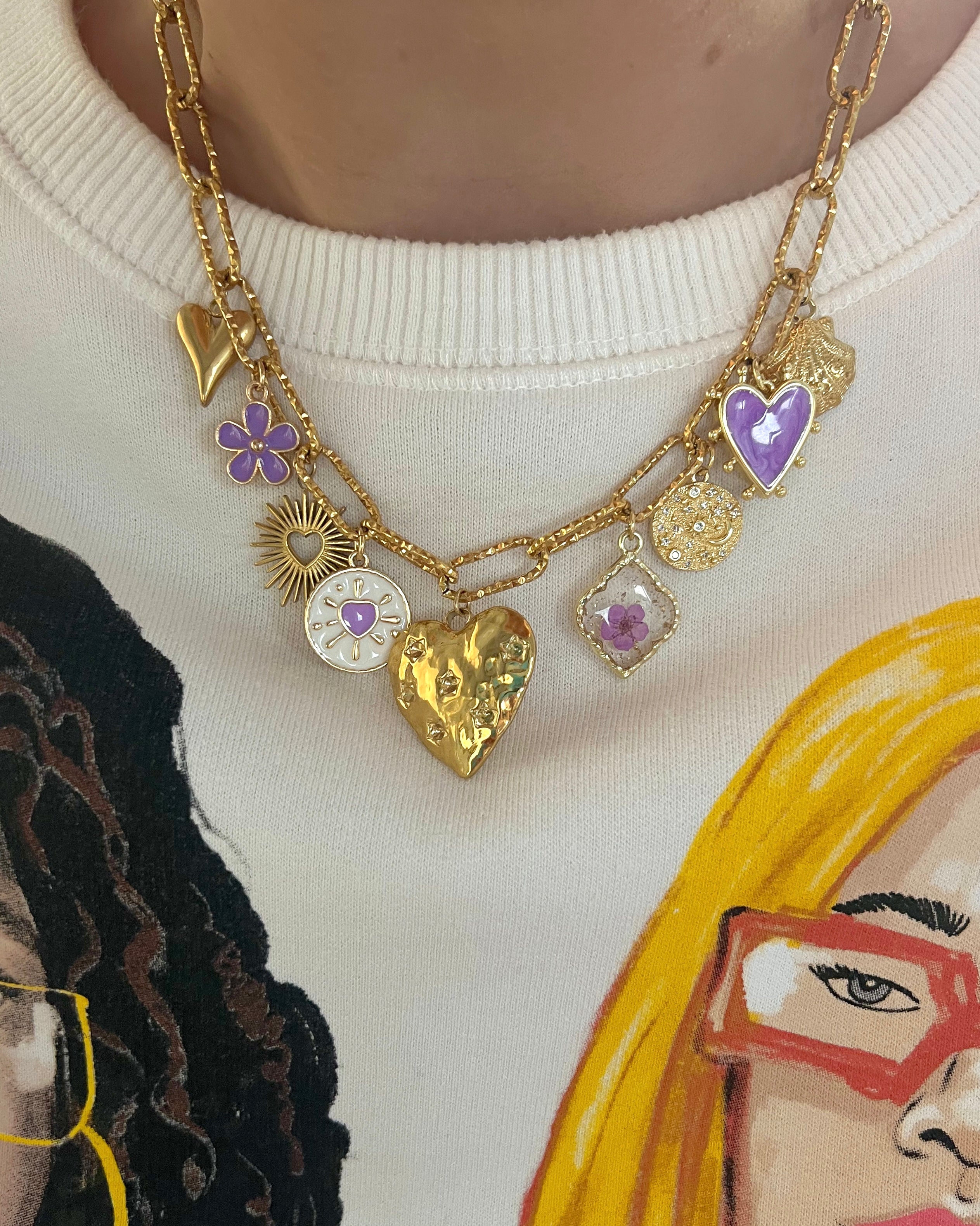 “purple madness” charm necklace gold