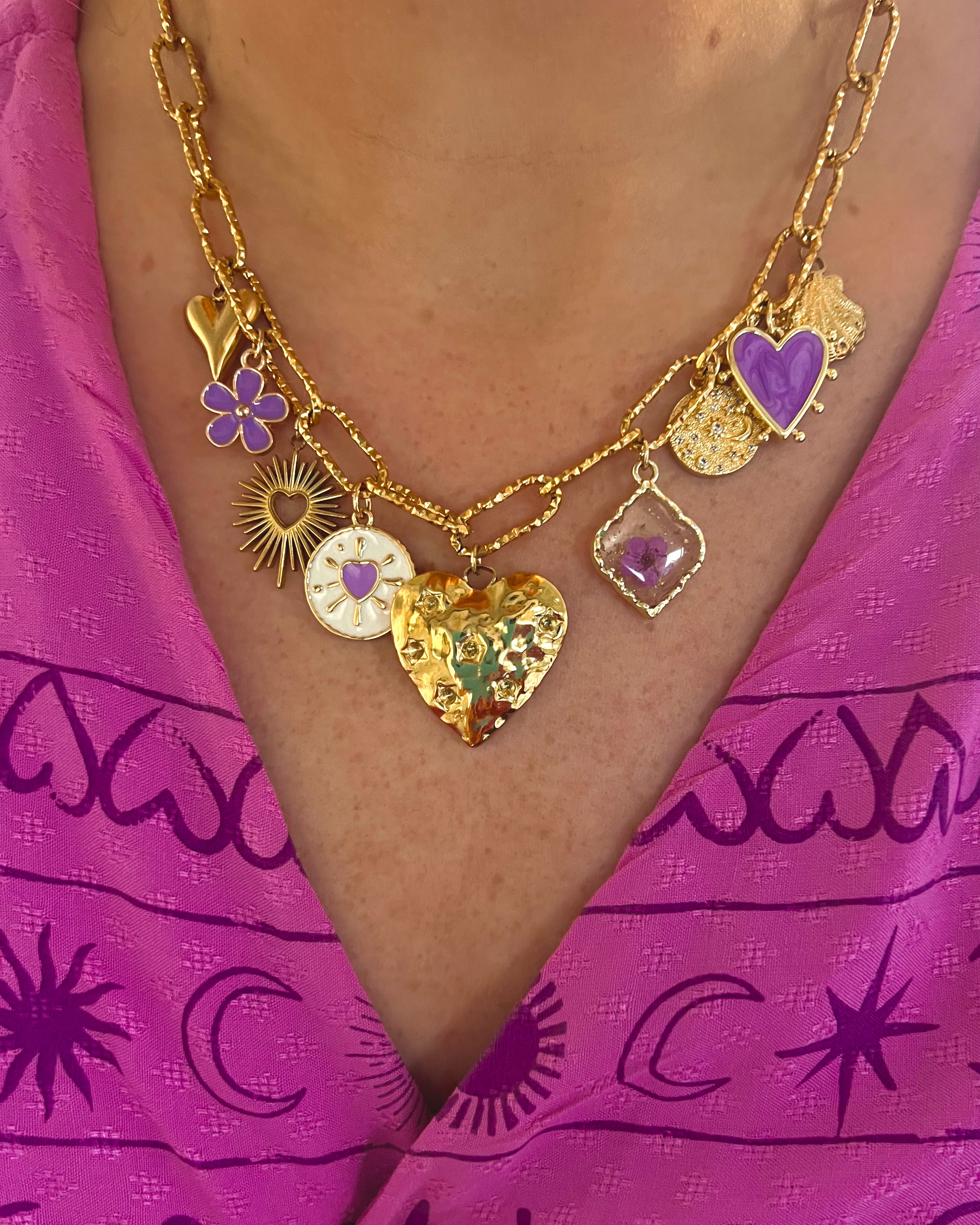 “purple madness” charm necklace gold